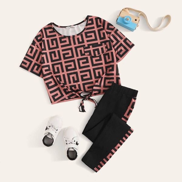 

Girls Greek Fret Knotted Tee & Leggings Set