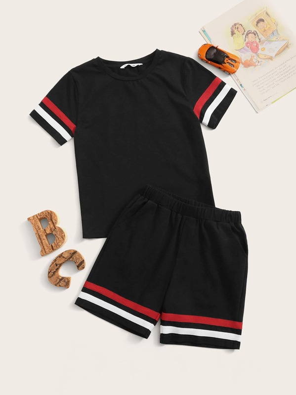 

Boys Varsity Striped Tee & Track Shorts Set, Black
