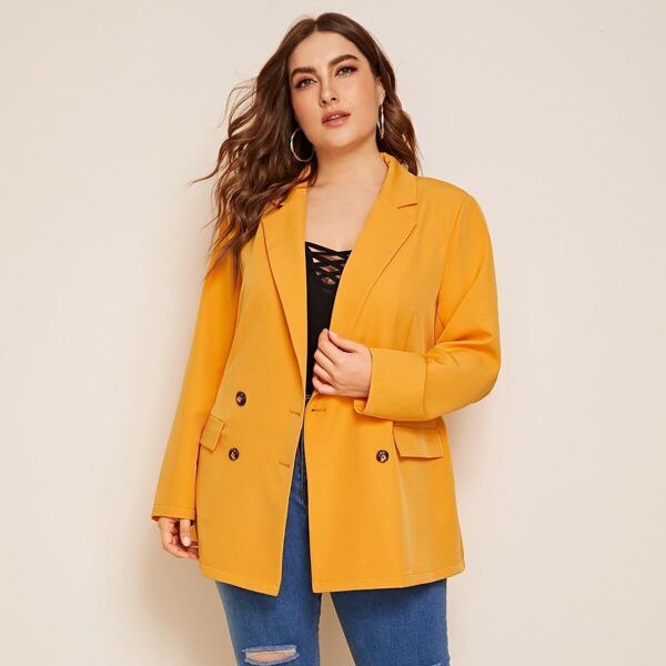 

Plus Double Button Belted Blazer, Yellow