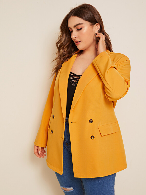 

Plus Double Button Belted Blazer, Yellow, Franziska