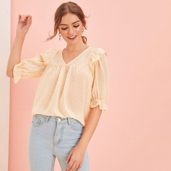 

Ruffle Trim Swiss Dot Top