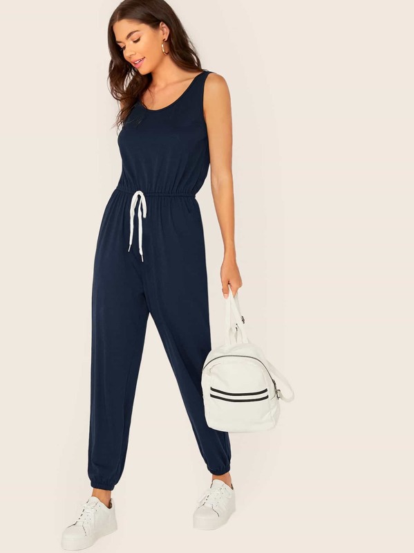 

Drawstring Waist Tank Jumpsuit, Navy, Aarika Wolf