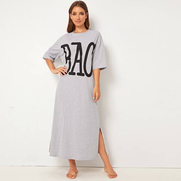 

Letter Print Slit Side Nightdress