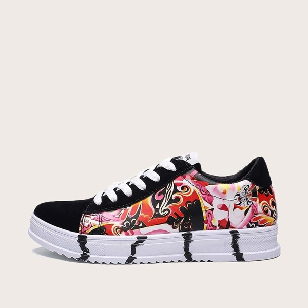 

Men Peking Opera Print Lace-up Front Sneakers