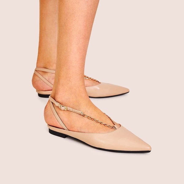 

Point Toe Chain Strap Slingback Flats
