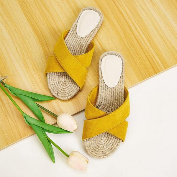 

Cross Strap Espadrille Flat Sliders, Yellow