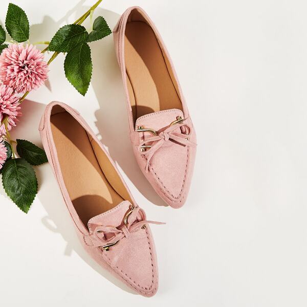 

Point Toe Bow Decor Flats, Pink