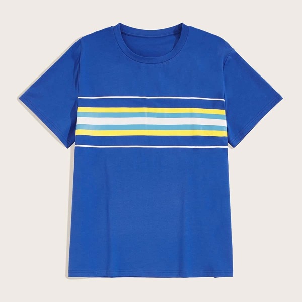 

Men Contrast Striped Tee, Blue