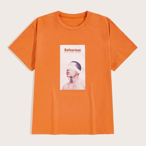 

Men Letter And Figure Print Tee