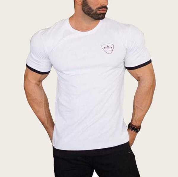 

Men Contrast Panel Crown Embroidery Tee