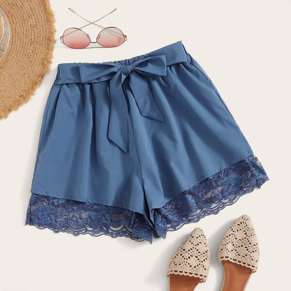 

Lace Trim Knot Front Shorts
