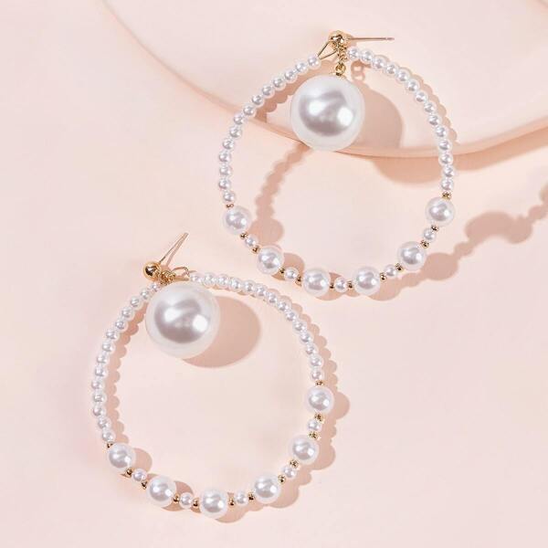 

Faux Pearl Design Hoop Drop Earrings 1pair