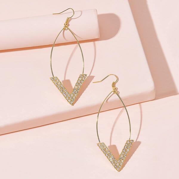 

Rhinestone Engraved Geometric Drop Earrings 1pair