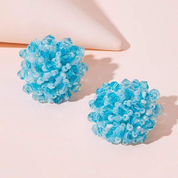

Beaded Flower Design Earrings 1pair
