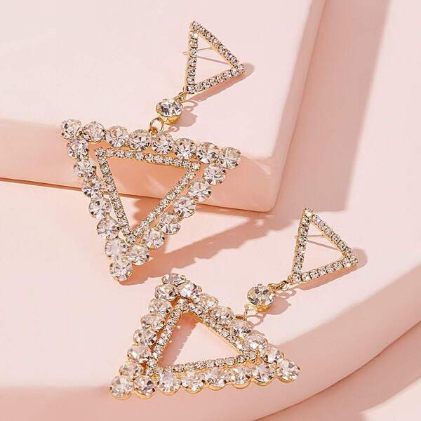 

Rhinestone Detail Open Triangle Drop Earrings 1pair, Gold