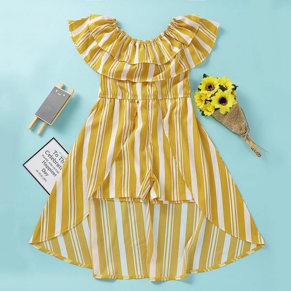 

Toddler Girls Striped Ruffle Trim Culotte Jumpsuit