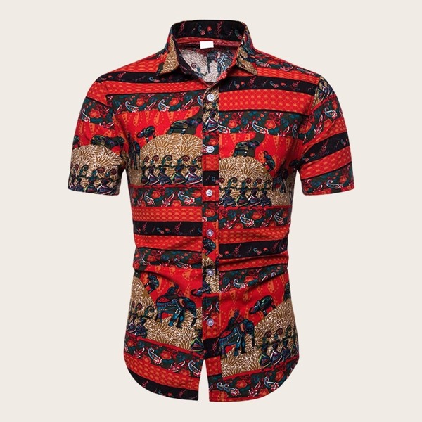 

Men Tribal Print Single Breasted Shirt