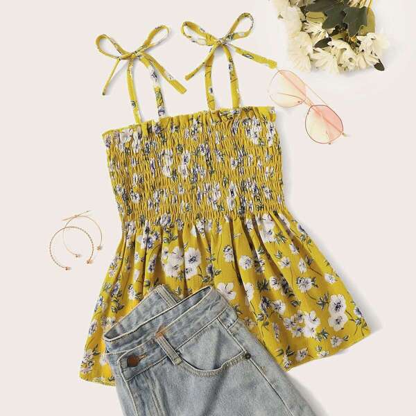 

Ditsy Floral Shirred Cami Top, Yellow
