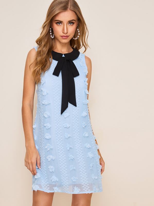 

Appliques Tie Neck Sleeveless Dress, Blue, Na na