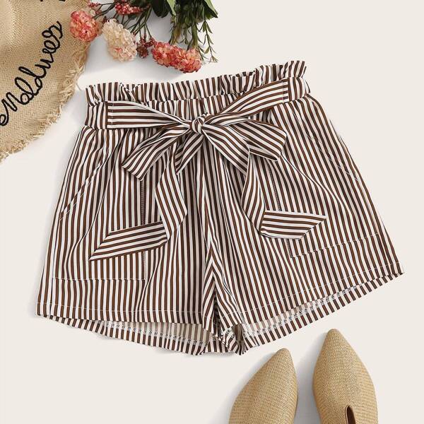 

Striped Tie Front Paperbag Shorts