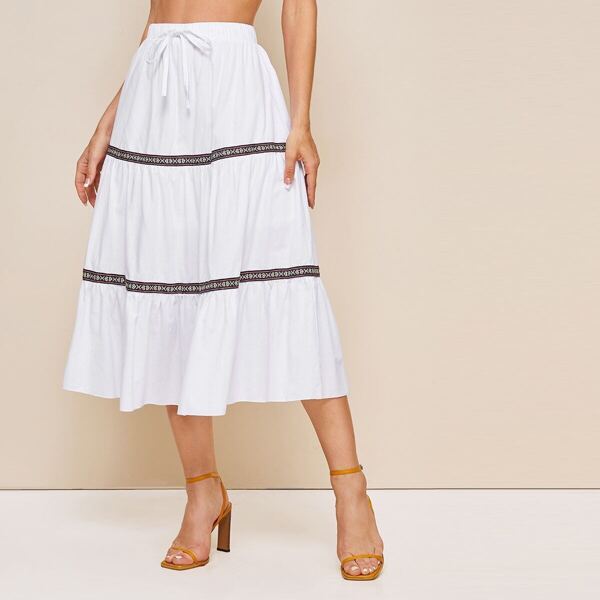 

Drawstring Waist Tape Panel Shift Skirt