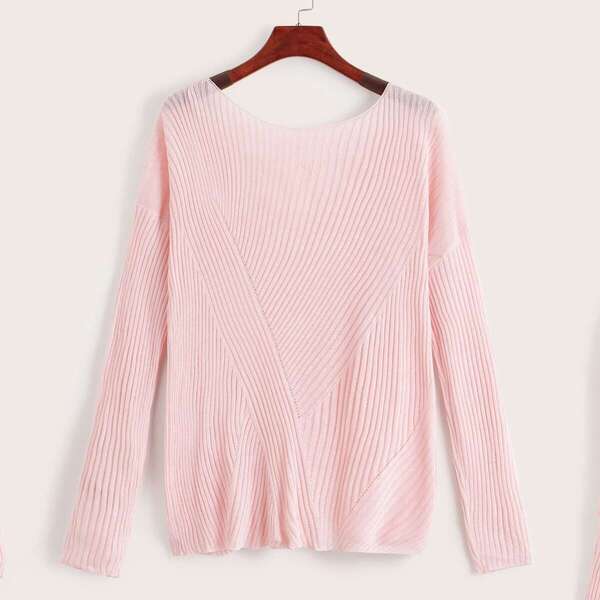 

Ribbed Drop Shoulder Tie Back Jumper
