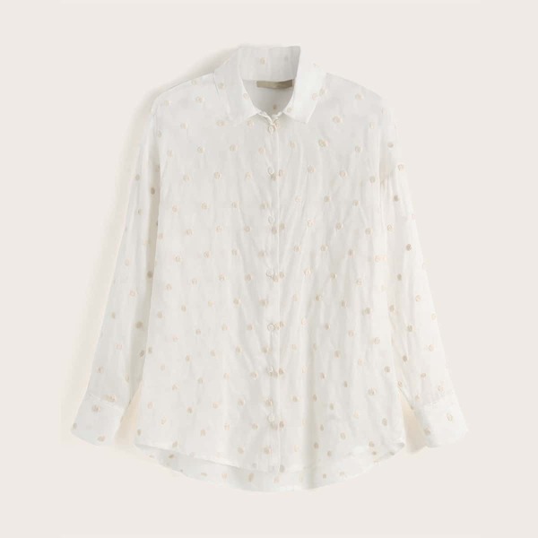 

Embroidery Polka Dot Blouse
