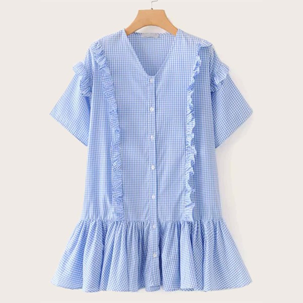 

Ruffle Hem Gingham Frill Shirt Dress