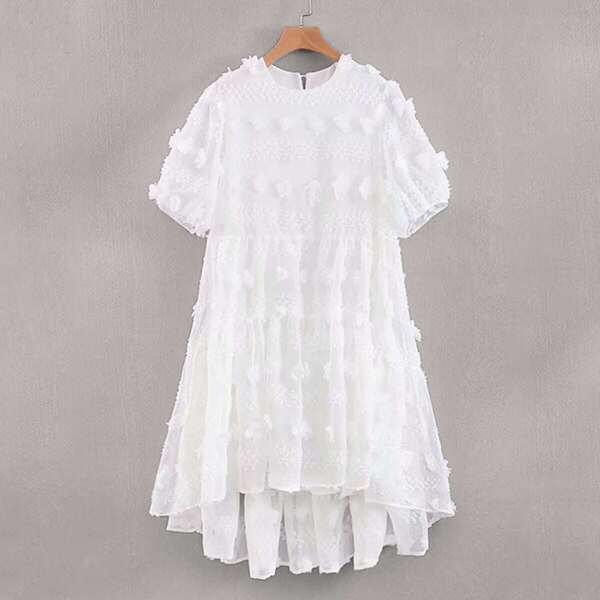 

Appliques Ruffle Hem High Low Solid Dress