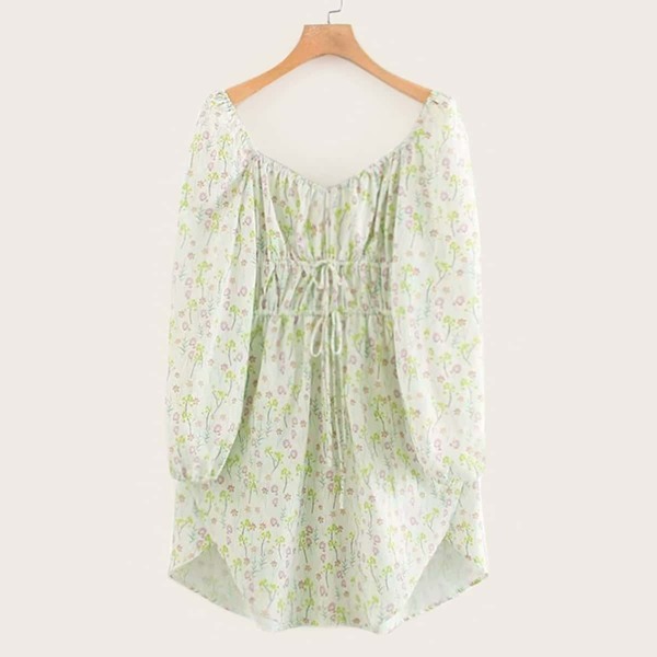 

Ditsy Floral Drawstring Waist Asymmetric Dress