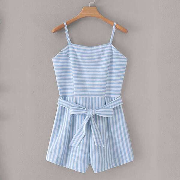 

Self Tie Stripe Cami Romper