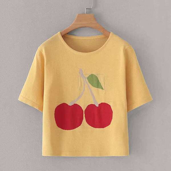 

Cherry Print Short Sleeve Knit Top