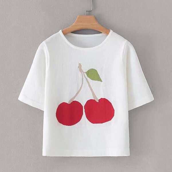 

Cherry Print Short Sleeve Knit Top