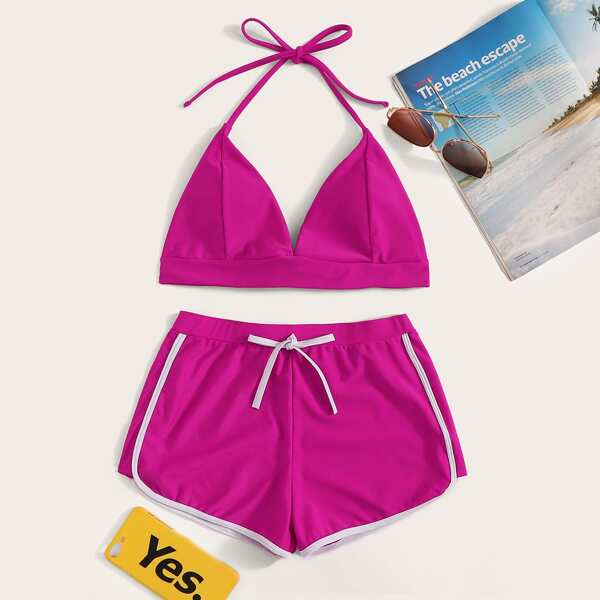 

Halter Top With Drawstring Shorts 2piece Swim