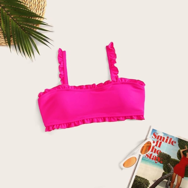 

Neon Pink Frill Trim Bikini Top