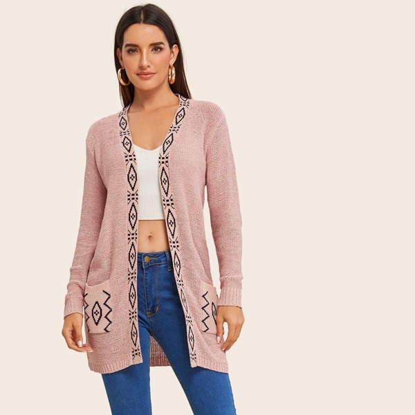 

Dual Pocket Open Front Cardigan, Pink