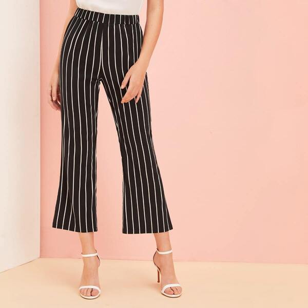 

Vertical Striped Elastic Waist Flare Leg Pants