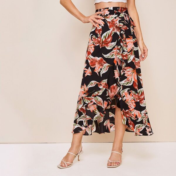 

Leaf Print Self Tie Wrap Skirt