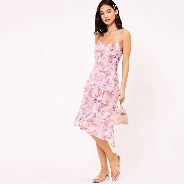 

Water Colour Floral Ruffle Slip Dress, Pink