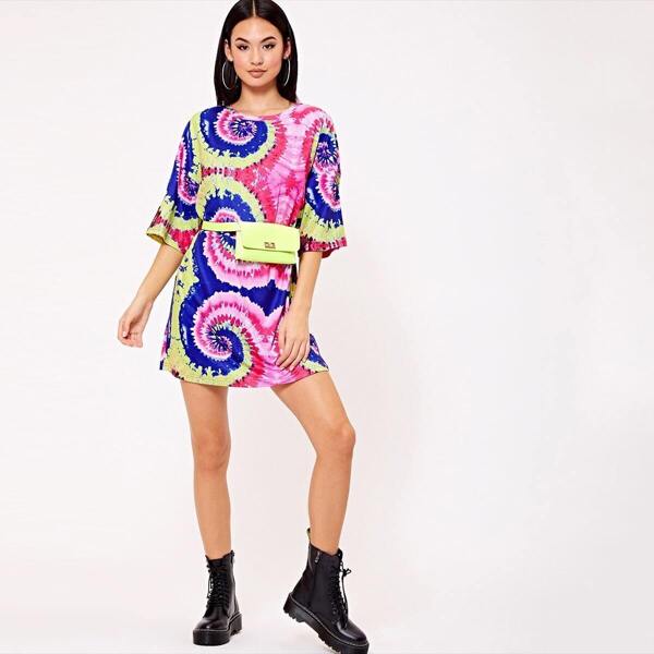

Tie Dye Tee Dress Without Bag, Multicolor