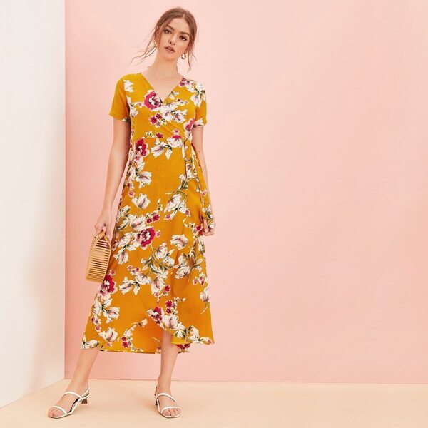 

Floral Print Belted Wrap Dress