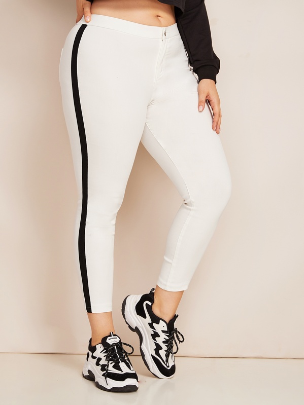 

Plus Contrast Panel Pocket Back Slim Jeans, White, Franziska