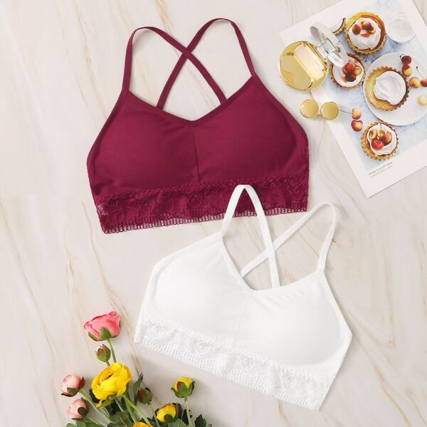 

Floral Lace Crisscross Bra Set 2pack