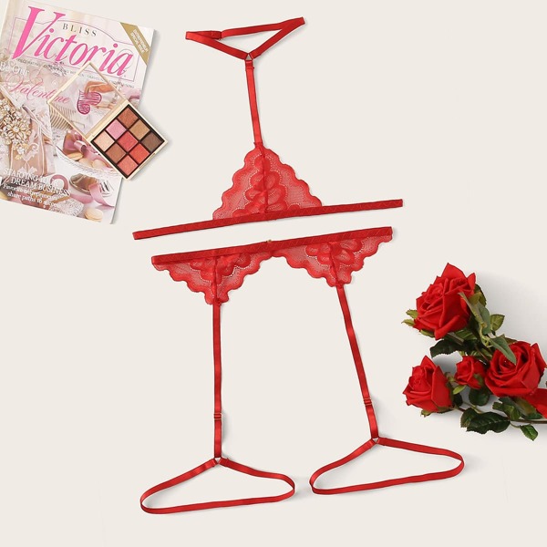 

Floral Lace Lingerie Choker With Garter