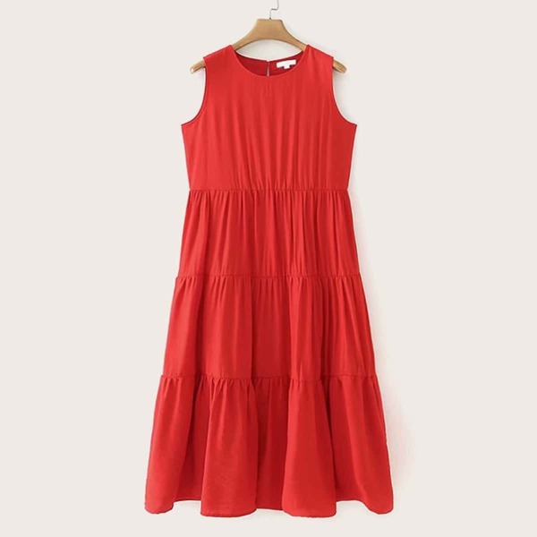 

Button Keyhole Back Ruffle Hem Dress