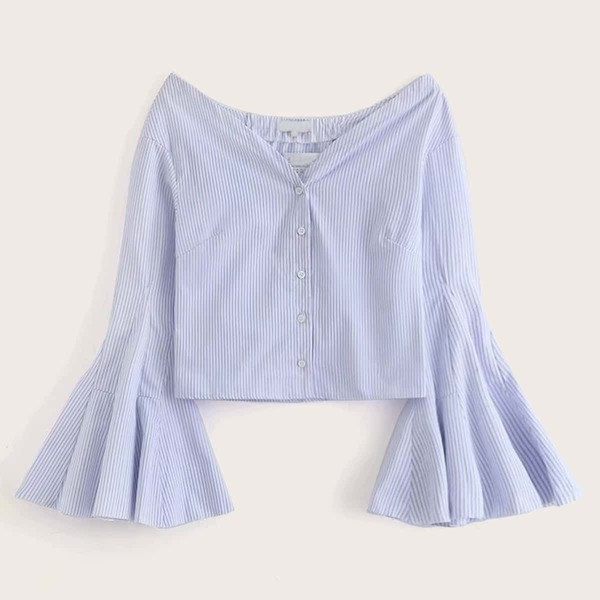 

Flounce Sleeve Button Front Striped Top