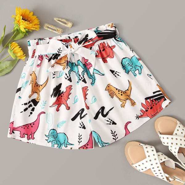

Cartoon Print Belted Elastic Waist Shorts