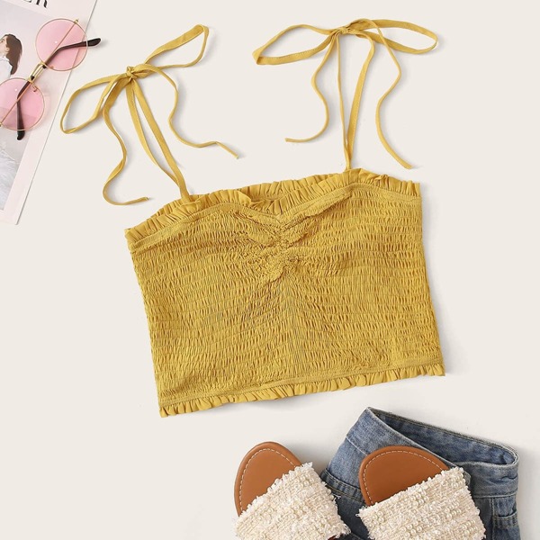 

Shirred Lettuce Trim Knot Cami Top