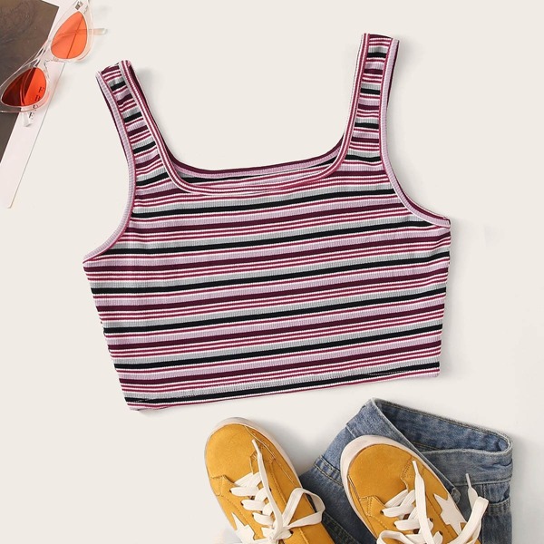 

Multicolored Striped Rib-Knit Tank Top