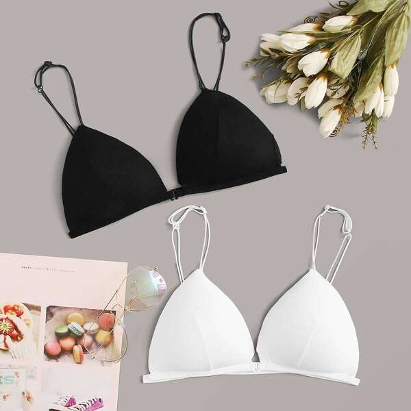 

Adjustable Strap Bra Set 2pack, Black and white